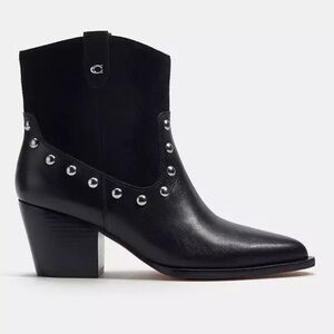Coach Paulina Black Ankle Boots with Silver Studs Size 7